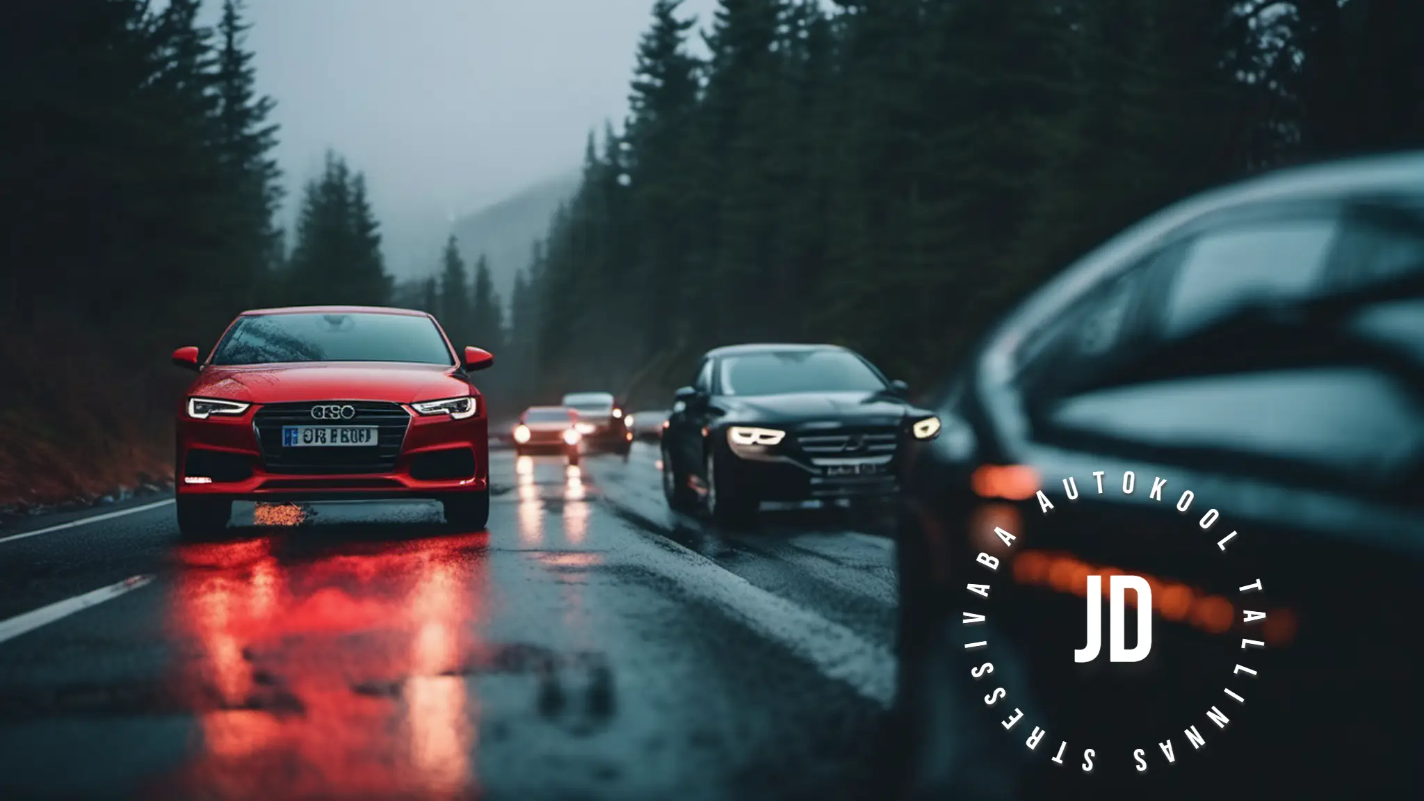 Pimedaajl sõit, sõiduauto liigub libedal tee pemedal ajal, pimedassõit lidetee